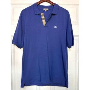 EUC Burberry London Blueberry Blue Men's Polo Nova Check Classic Fit Shirt (M)